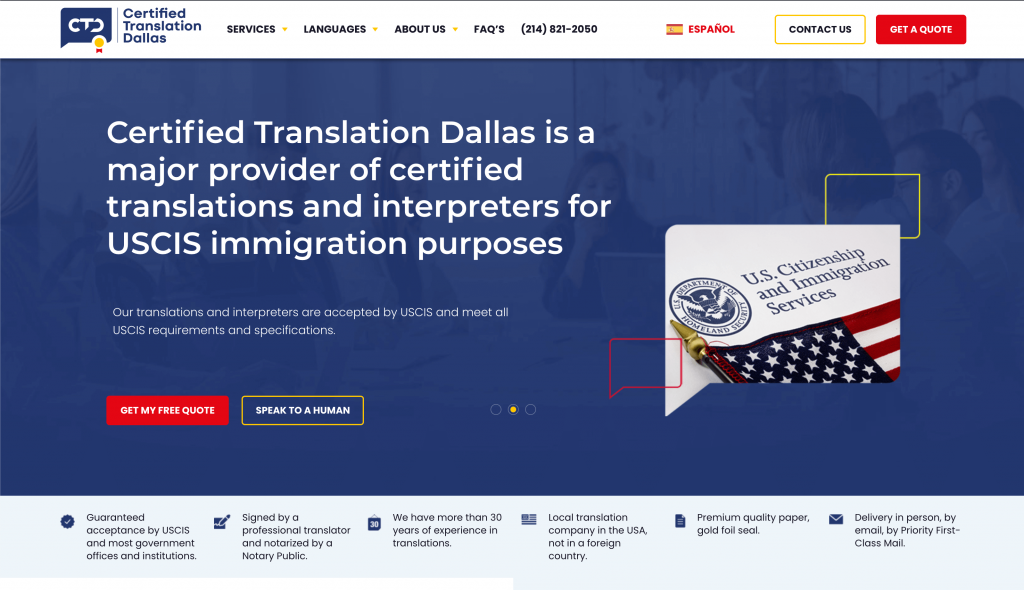 Certified Translation Dallas Website Screenshot